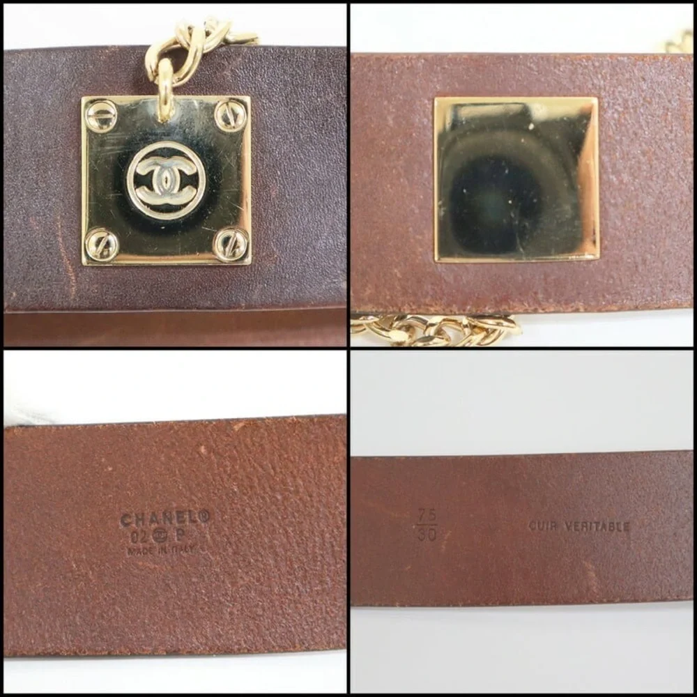 AUTHENTIC CHANEL Brown leather lock belt RARE 2002 runway 75cm